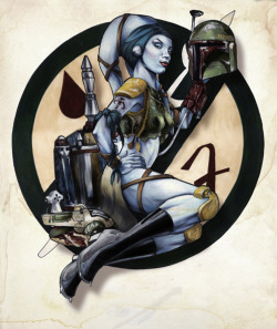 welcometothedorkside:  fly-casual:  pacalin:  Awesome piece of traditional art! I’ve Got a Boba Fettish - by Cat Staggs  Boba stuff and a Twi’lek girl in one picture. I approve.  Hnnnnnng! 