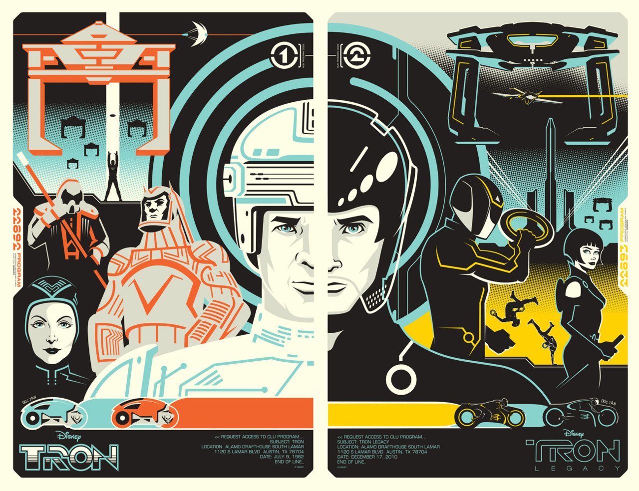 Incredible (16”x24” screen print w/ glow in the dark ink) TRON & TRON: Legacy posters, by artist Eric Tan, will be on sale at Mondo this Thursday 12/16 for $40 each. They will be sold at a random time so keep a watchful eye!
TRON & TRON: Legacy...