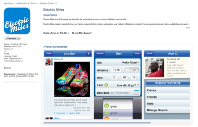 It took over a year, but I finally did it. My first iPhone app in the app store: Electric Miles for dailymile, an awesome site for athletes to share their workouts and motivation.