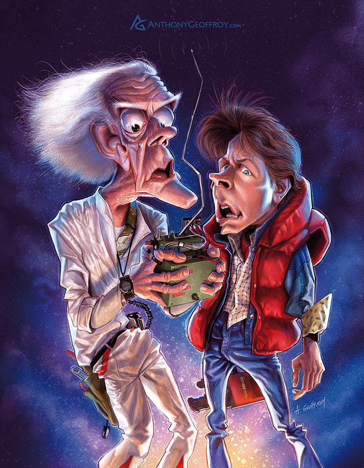 Great Scott! Excellent 25th Anniversary Back to the Future tribute illustration by Anthony Geoffroy. Check out more pieces like this on his website.
Back to the Future by Anthony Geoffroy (deviantART) (Facebook)