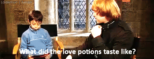 mugglecorner:  loldemort:  Zachary: What did the love potions taste like? Rupert: Um, yeah. Well, the love potion that Ron took in that was, um, it was kind of hidden in chocolates.  I’m just about to die from cuteness overload over here. 