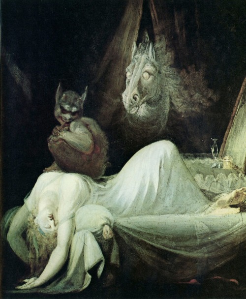 chromatichouse:  Henry Fuseli The Nightmare 1802, Oil on canvas One of several versions painted by Fuseli. (via Monster Brains)