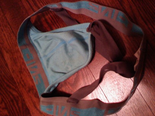 1shirt2socks1jock:  Wore this jock again when shoveling as well. The pros to a jock are that it really hugs my nuts, soaking in ballstench like a champ. The cons are that my ass sweat doesn’t get absorbed. Sucks for you guys, but just so you know, I