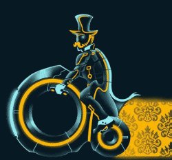 anachronistique:  viciousone:  maxwell-lord:  hazelxfaerie:  THIS.  Steampunk Tron penny farthing.  I am so genuinely amused by everything about this.  OH GOD WHERE DO I START WITH THE FLAILING 