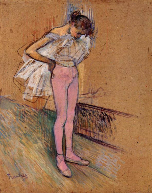 rabbit-hearted-girl:  Henri de Toulouse-Lautrec, Dancer Adjusting Her Tights 