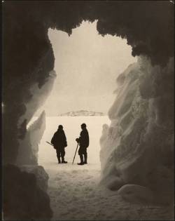 yama-bato:  Herbert Ponting  Scott and Wright, From a Cavern in a Glacier, Antarctica, 1911-1912  Vintage gelatin silver, printed c. 1911-1912