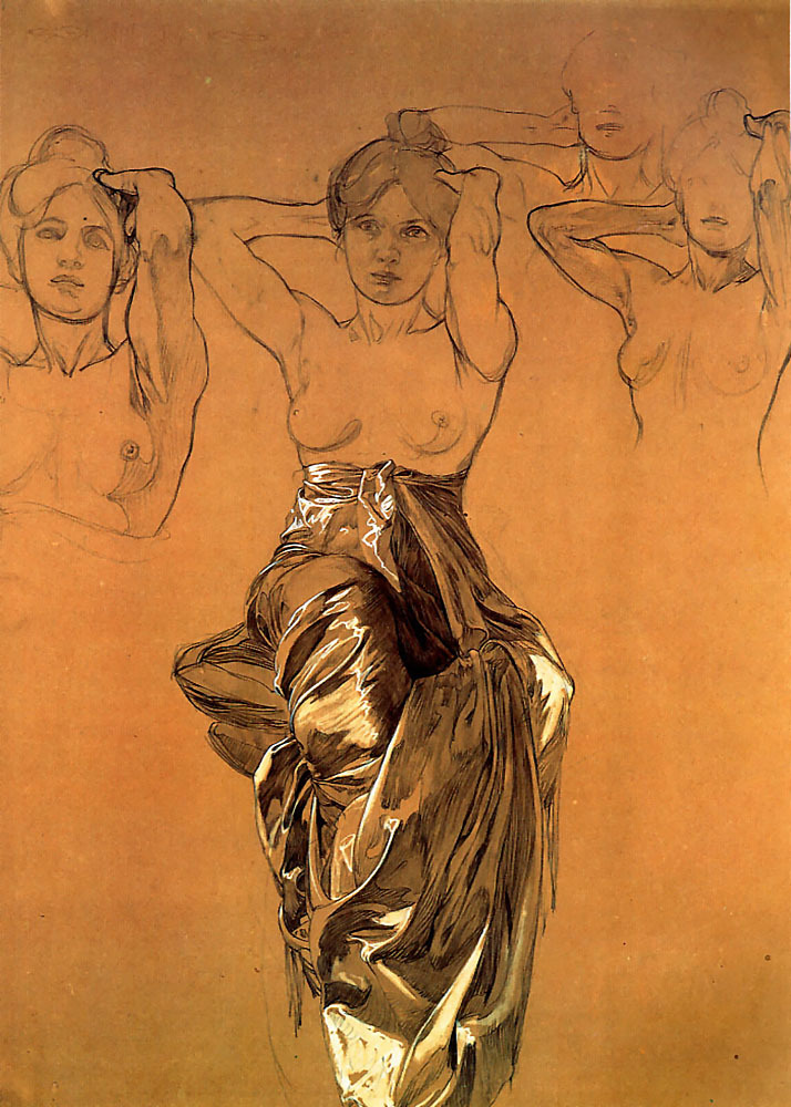toomuchart:  aldoushuxley: Alphonse Mucha, Study of Drapery, 1900. 