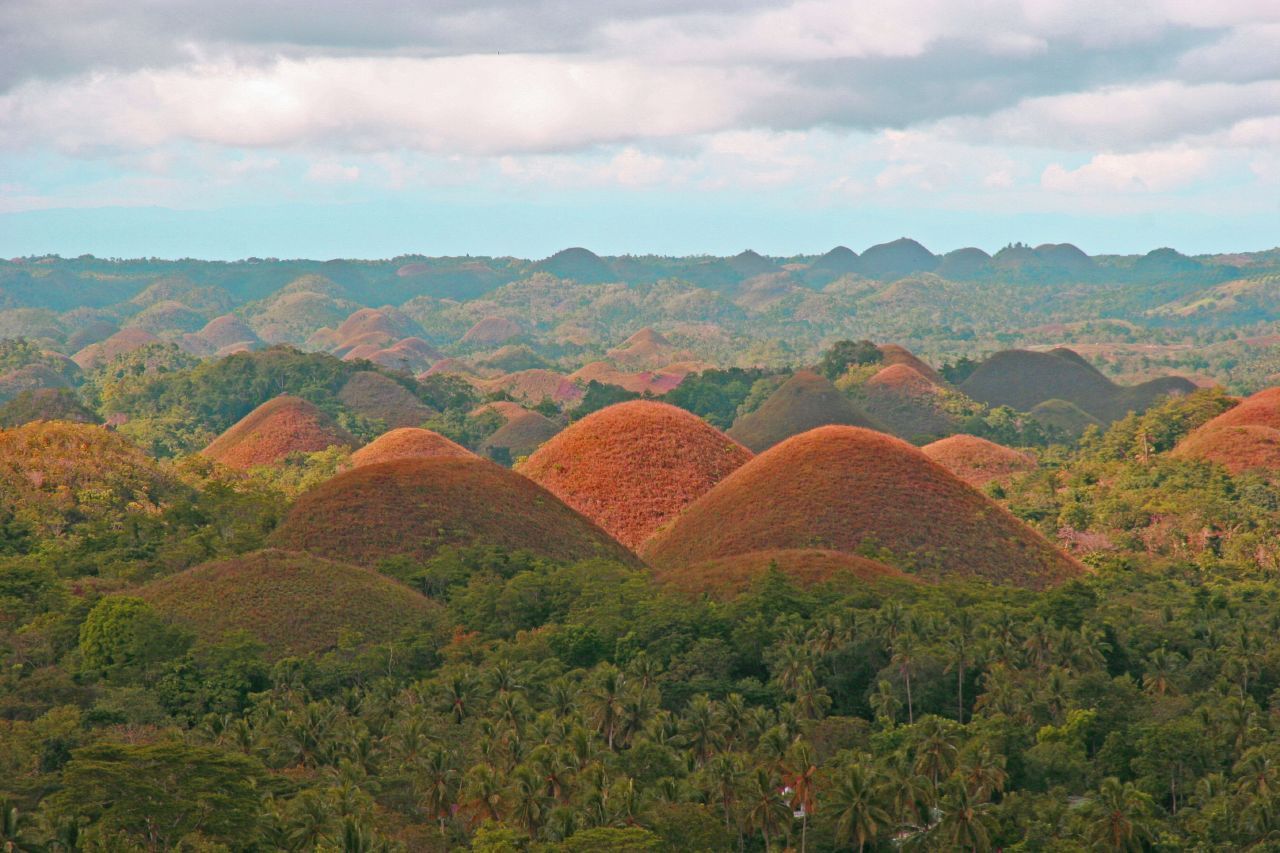 This is a marvellous landscape called Chocolate Hills on Bohol island, Philippines.