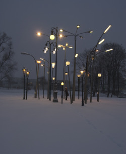 iheartmyart:  Sonja Vordermaier, Leuchtenwald, Streetlampforest a collection of 30 european streetlamps from different origins and times : Amsterdam, Berlin, Erfurt, Leipzig, Glasgow, Innsbruck, Milano, Hamburg, Prag, Cagnes-sur-mer (France), Sarajevo,