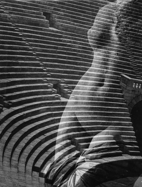 arsvitaest:Ludwig Windstosser, Female Nude Superimposed on Coliseum, Italy, ca. 1950