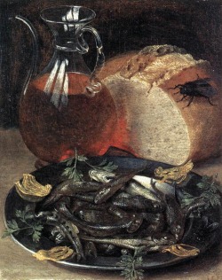 the-paintrist:   kirgiakos:  Georg Flegel (1566-1638), “Still Life with Fish”  Georg Flegel (1566 - 23 March, 1638, Frankfurt-am-Main) was a German painter, best known for his still life works. Flegel was born in Olmütz (Olomouc), Moravia. Around