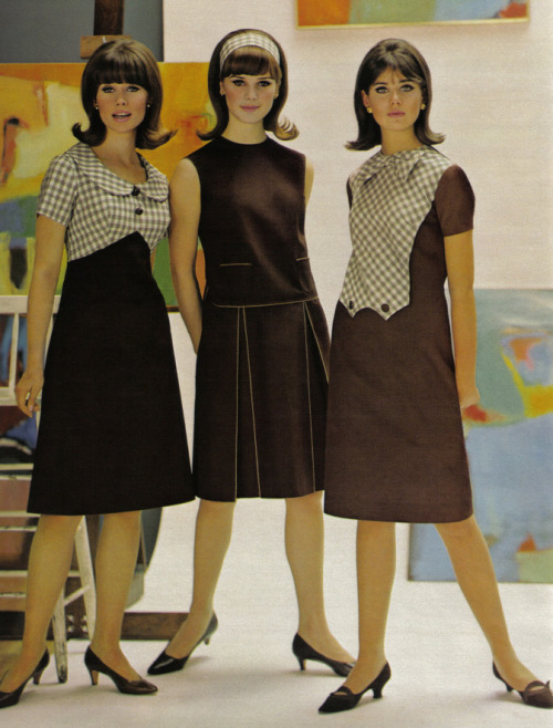 Colleen Corby and others in brown gingham checks, 1960s