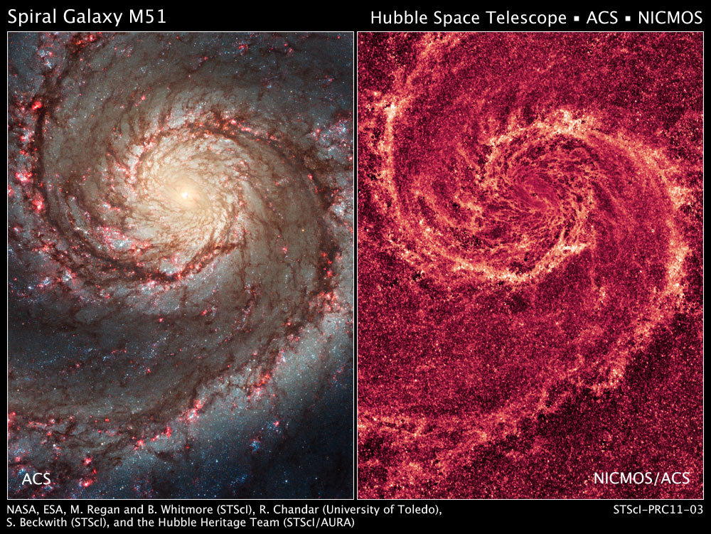 unknownskywalker:  The Two-faced Whirlpool Galaxy These images by the Hubble Space