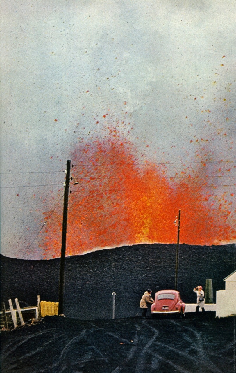 Eldfell erupting, Heimaey, Iceland, 1973 photo by Emory Kristof for National Geographicmore