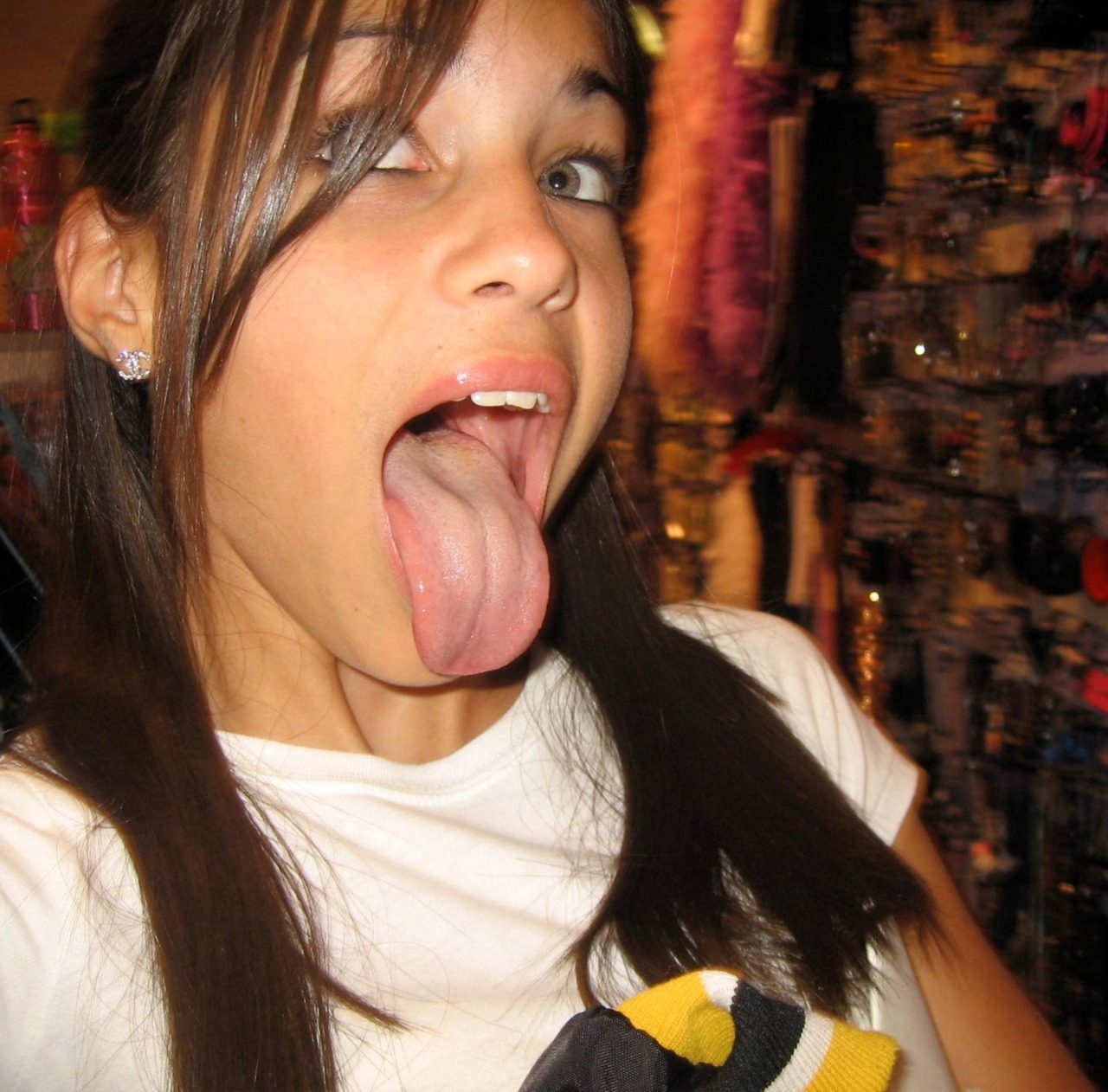 Girl cum on tongue