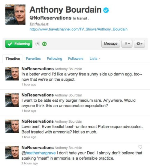 Anthony Bourdain says it’s nothing personal, but cleaning meat with ammonia is simply indefensible.