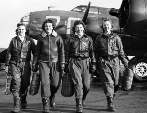 wartimefashion: Bombs Away: Four female pilots pose for a picture in their leather bomber jackets an