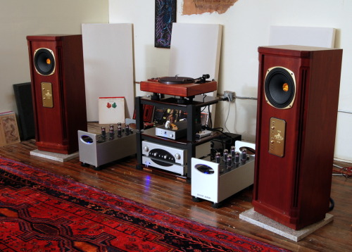 atane:  Gorgeous Tannoy speakers driven by Rogue tubes, plus a wonderful Sota Star turntable and PS Audio phonostage. This system belongs to Mulveling from http://head-fi.org