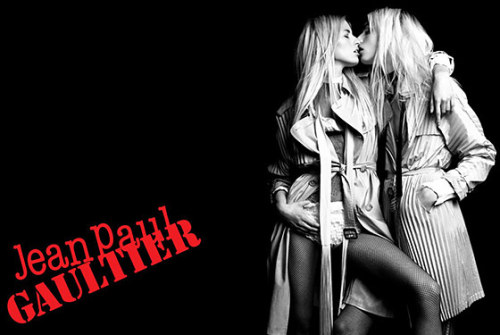 Gaultier spring ad featuring Karolina Kurkova and Andrej Pejic.