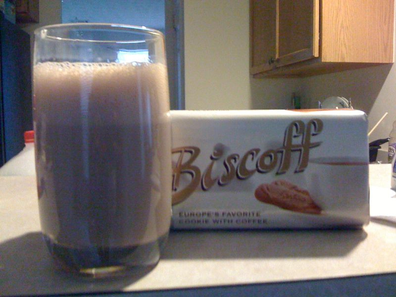 My fav snack :) over the horizon organic choco milk and biscoff cookies :]