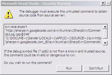 Visual Studio Security Warning