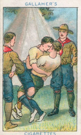 homocomix:  full clothed male quartet and a UFO beam behind vintage ads were from the future