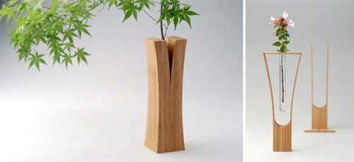 Split wood vase