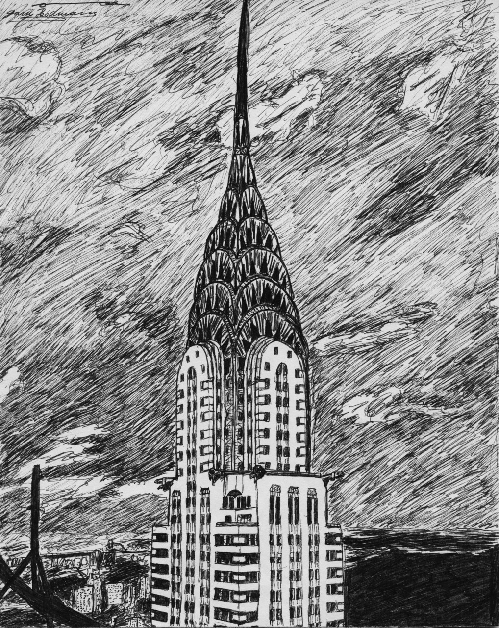 Art Deco Architecture Chrysler Building Pen Ink By Berlioz Ii Pen And