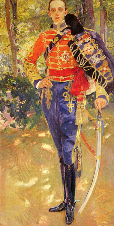 beardedcod:  Portrait of King Alfonso XIII in a Hussar’s Uniform by Joaquin Sorolla y Bastida (1907)