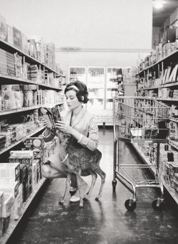  Audrey Hepburn shopping with her pet deer