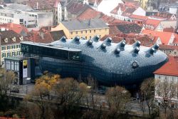 lackofkitsch:  The Kunsthaus Graz museum in Graz, Austria, by Peter Cook and Colin Fournier.  One of my favorite museum designs ever. http://www.arcspace.com/architects/cook/