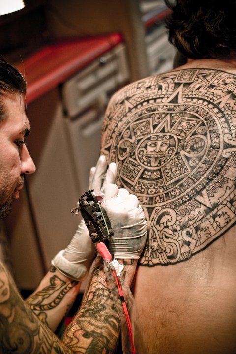 aztec calendar tattoo by Eiland hogan. Www.timothycyrus.com