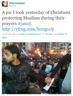 tin-boxes:sjaejones:   Christians protecting Muslims during their prayers.  This particular story cannot be publicised enough. 