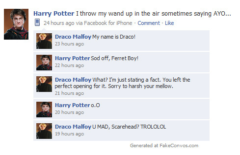 fakeharrypotterconvos:Draco harshes Harry’s mellow.First one I’ve ever made and not that funny. Sorr