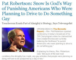  Additionally, he argued, God shut down major airports in the New York area “so that people who were hoping to fly to do something of a gay nature would have to take a train or a bus, so it might be days before the gay thing they were going to do could