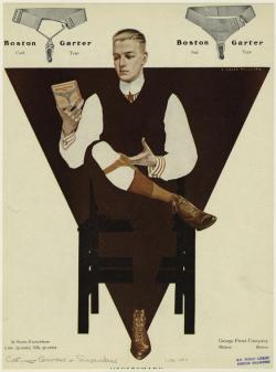 lostsplendor:  Boston Garter by J.C Leyendecker, c. 1911.  Source: NYPL I have a print of this one my bedroom wall.  Just the kind of Edwardian smut my wall needed.  