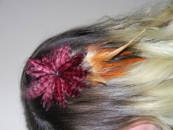 Just finished this hair piece. I have a very strong love for feathers. Especially rooster feathers, which is what the brown colored ones are.