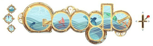 keepyourpebbles:   In honor of author Jules Verne’s 183rd birthday, Google on Tuesday added an interactive doodle to its homepage that allows visitors to navigate underwater scenes straight out of “20,000 Leagues Under the Sea.” Today on Google.com,