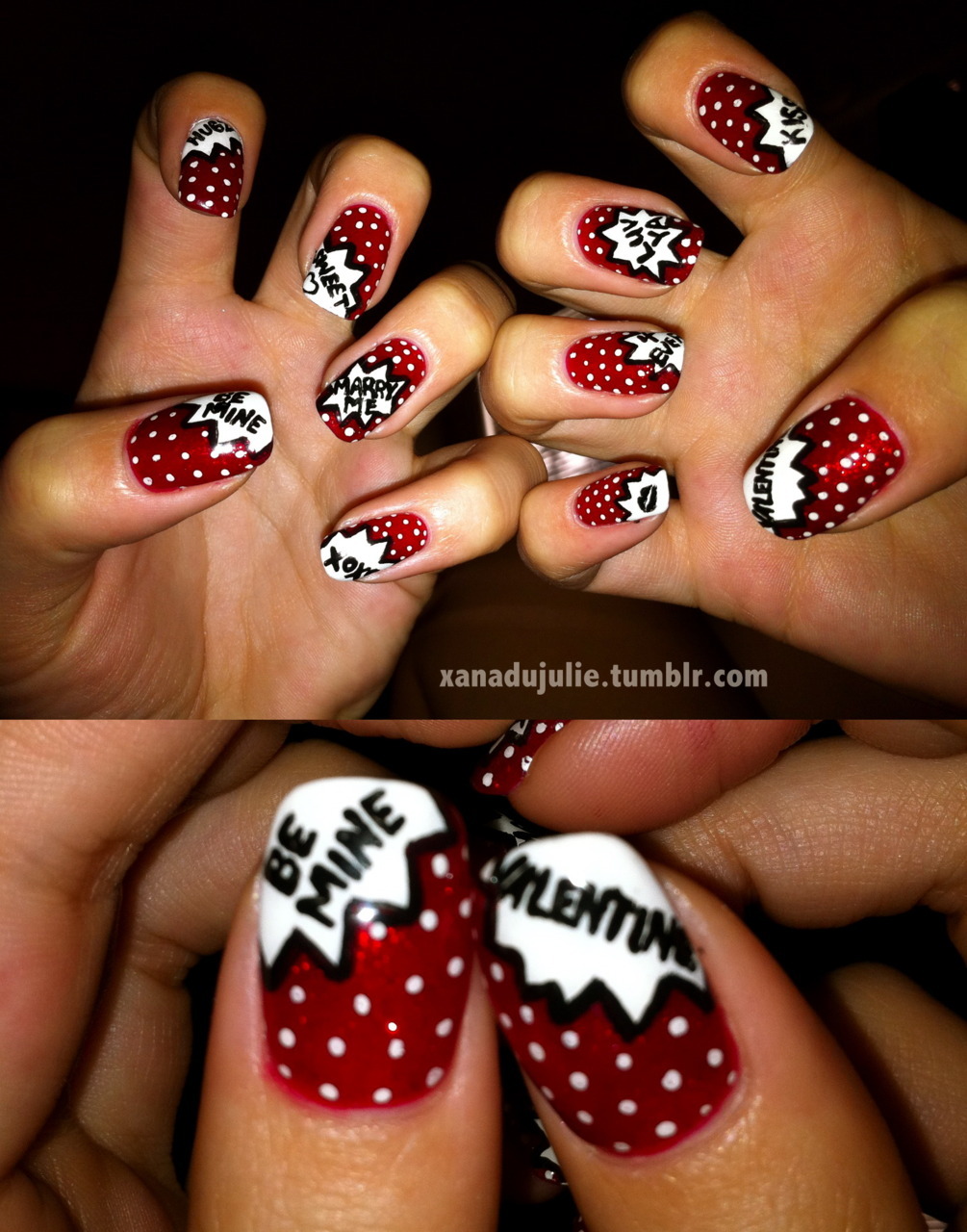 xanadujulie:
“ My Roy Lichtenstein inspired Valentines Day Nailz