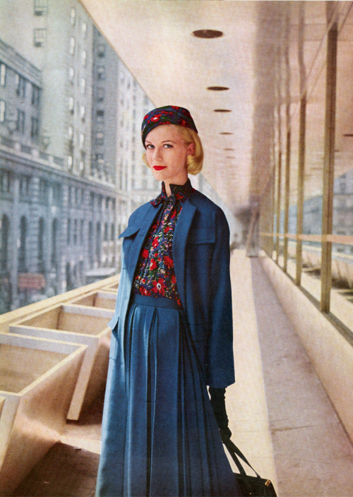 theniftyfifties: Daywear in blue, Mademoiselle Sept 1957.