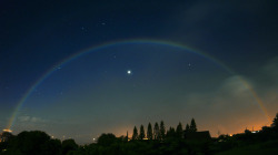 whiterainbows:  A white rainbow (also known as a lunar rainbow, lunar bow or moonbow) is a rainbow produced by light reflected off the surface of the moon rather than from direct sunlight. Moonbows are relatively faint, due to the smaller amount of light