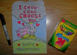 thedailywhat:  Obligatory of the Day: Redditor ratguy5 says: “I’m not usually one to celebrate Valentine’s Day but I hope my wife enjoys the valentine I made her…” It says “choo-choo-choose me,” and there’s a picture of a train. [reddit.]