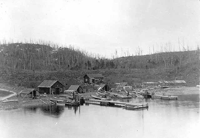 Fishing village at Little Two Harbors, Minnesota, circa 1910.