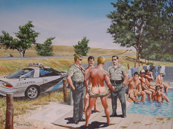 fursnake7:  fursnake7:  “State Patrol” by Rick Chris www.rickchris.com  I love this guy’s work—I’ve bought a few. I wish I could afford to buy more original artwork from all kinds of artists. 