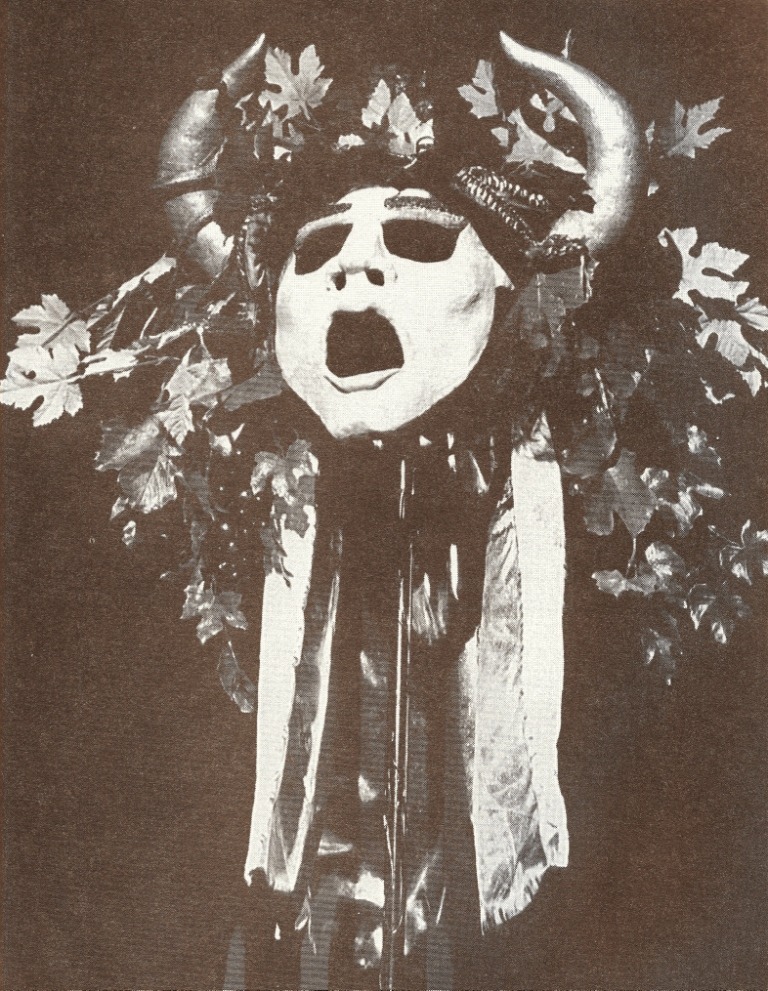 dressrehearsalrag:  Mask of Dionysos (by John Soares) Photo by Rink © 1984 From