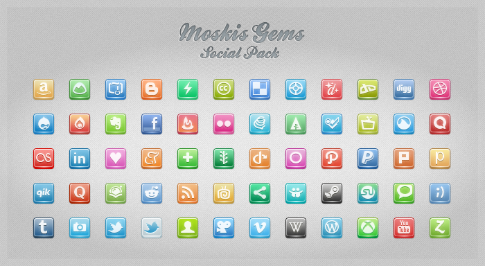 Moskis Gems: Social Pack #1  It contains 60 different icons and includes three variations