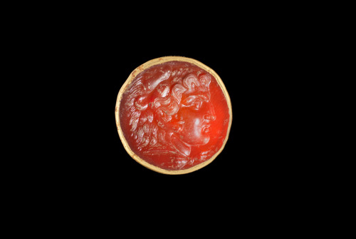 Hellenistic gold and carnelian intaglio ring of Alexander the Great Circa 2nd-1st Century B.C.