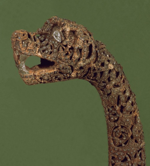 Viking carved wood and metal prow from the Oseberg ship, ca. 800,Norway