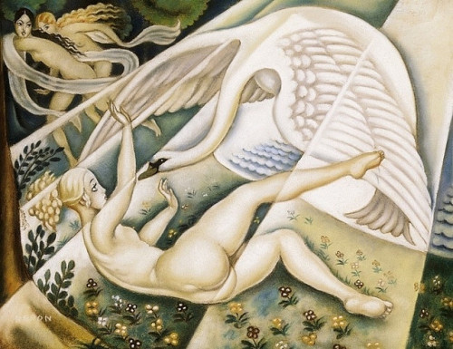 adventures-of-the-blackgang: Beron Gyula (1885-1971) Hungarian Art Deco - Leda and the Swan