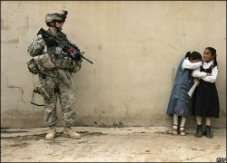 just-watch-me-hachiko:  rainydayraised:  A girl becomes embarrassed after giving flowers to a female US soldier on duty in the northern Iraqi city of Mosul. 16 April 2007  The caption changes so many assumptions 